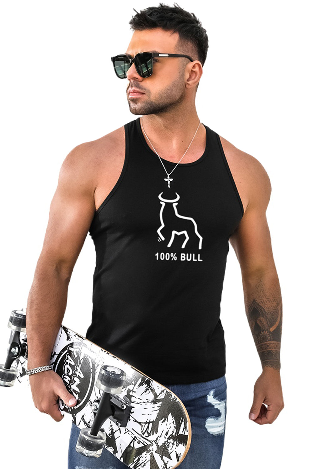 Black 100% BULL Graphic Print Racerback Men's Tank Top Men's Tops JT's Designer Fashion