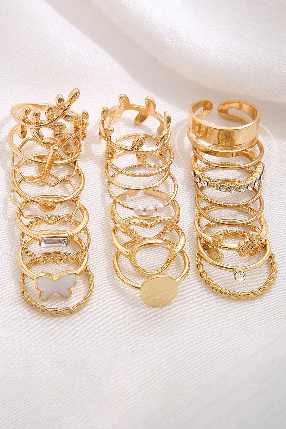 Gold Butterfly Vines Hollowed Heart Geometric 24-piece Ring set Jewelry JT's Designer Fashion