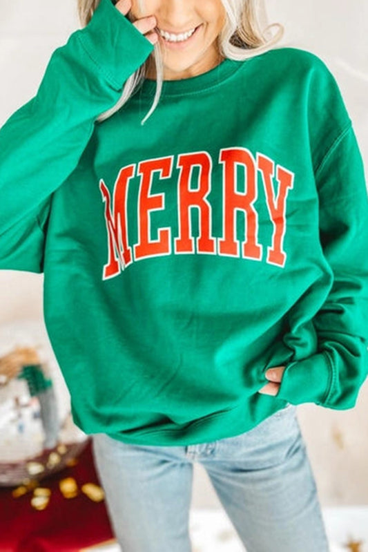 Bright Green MERRY Graphic Pullover Sweatshirt Pre Order Sweatshirts & Hoodies JT's Designer Fashion