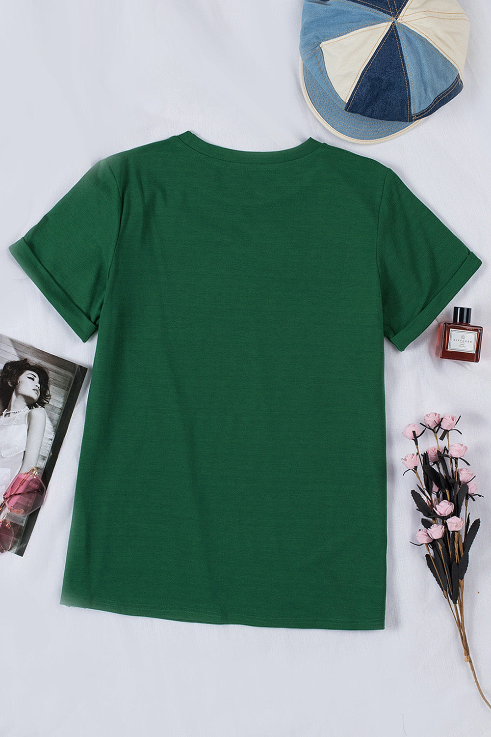 Green Solid Color Crew Neck Tee Tops & Tees JT's Designer Fashion