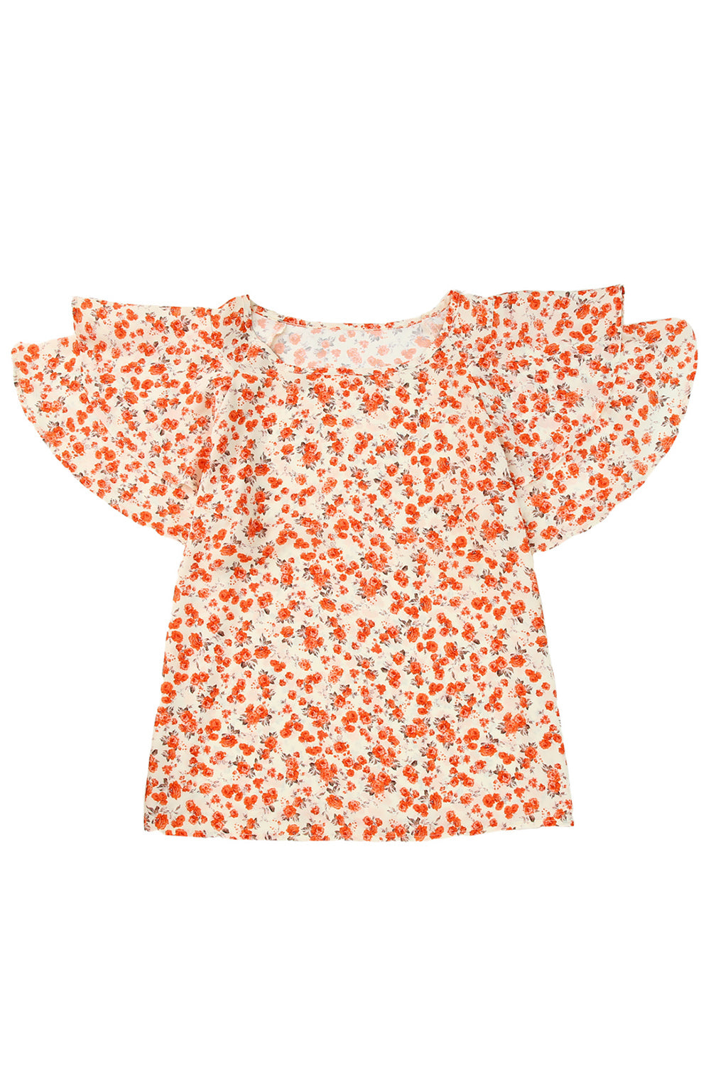 Orange Floral Tiered Flutter Sleeve Blouse Blouses & Shirts JT's Designer Fashion