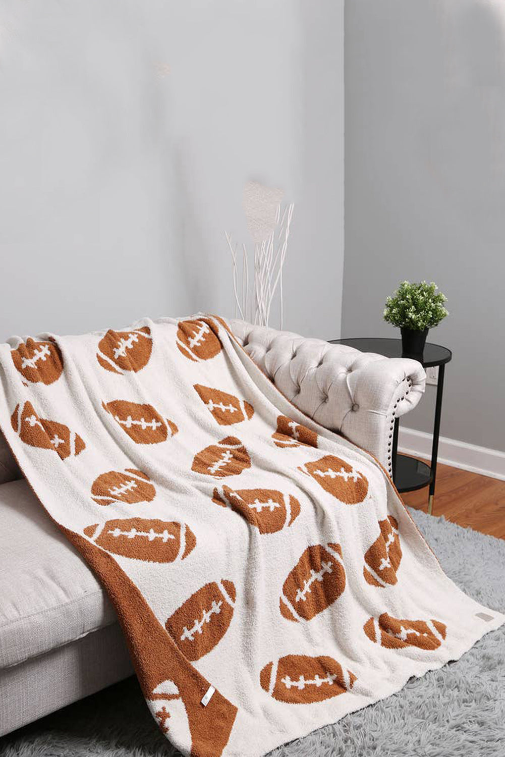 Chestnut Rugby Pattern Color Block Fleece Blanket 127*152cm Other Accessories JT's Designer Fashion