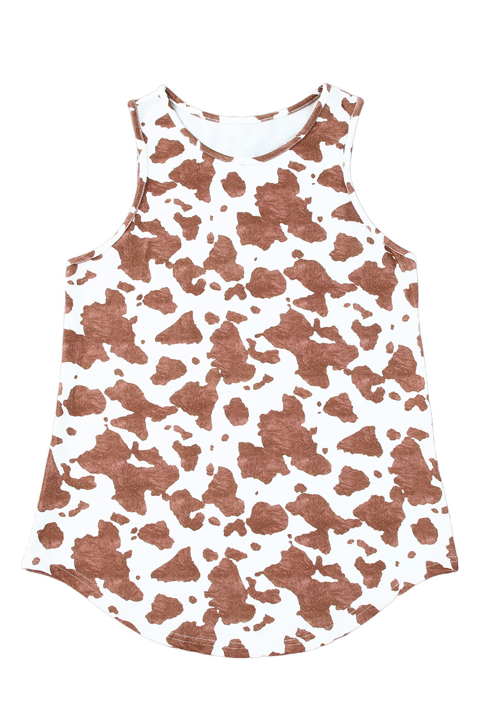 Brown Cow Print Crew Neck Tank Top Tank Tops JT's Designer Fashion