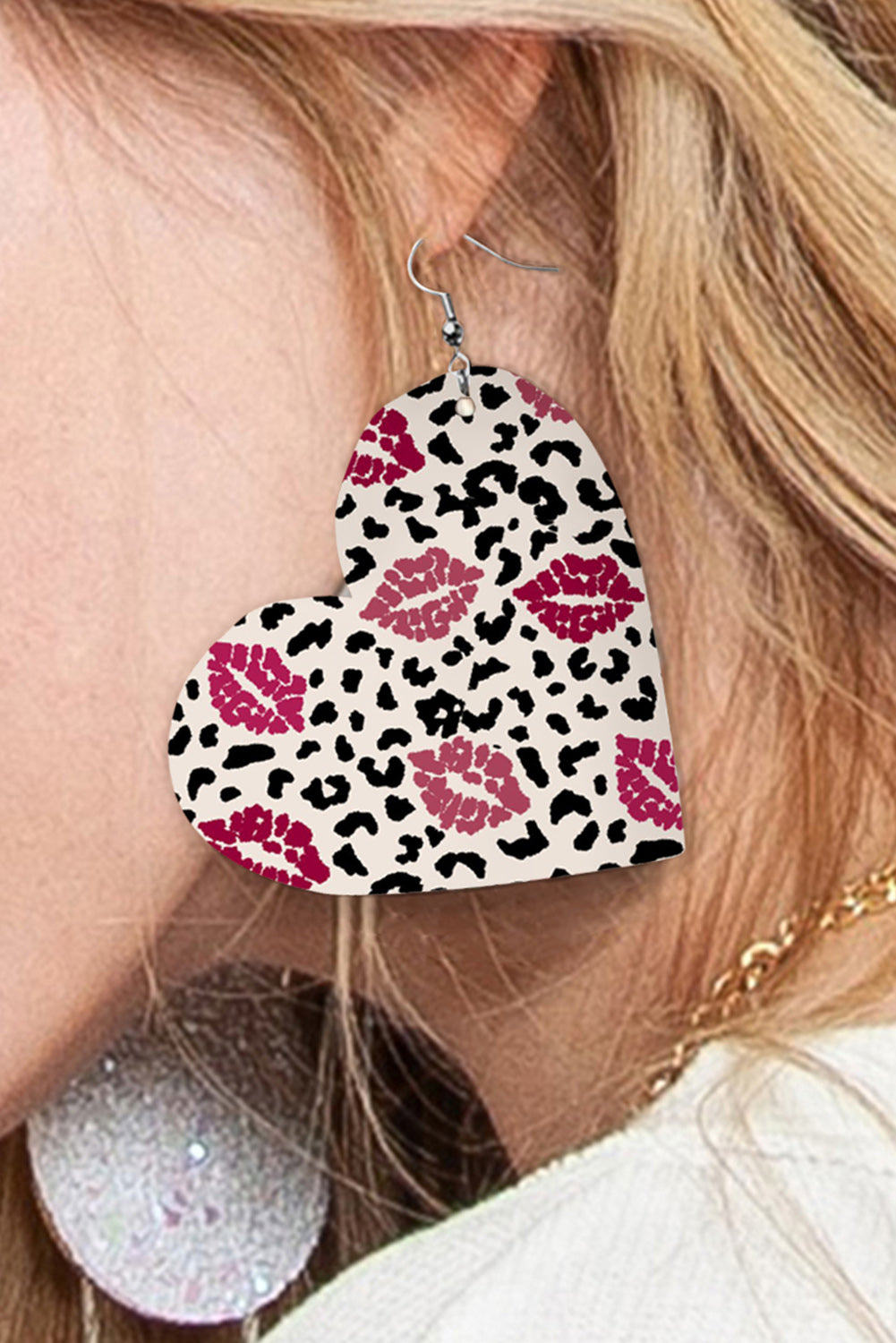 Black Leopard Lip Print Heart Shape Drop Earrings Jewelry JT's Designer Fashion