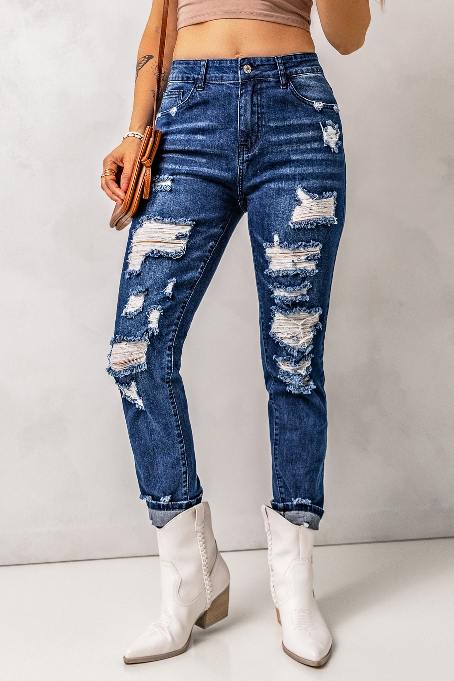 Blue Distressed High Waist Skinny Jeans Jeans JT's Designer Fashion