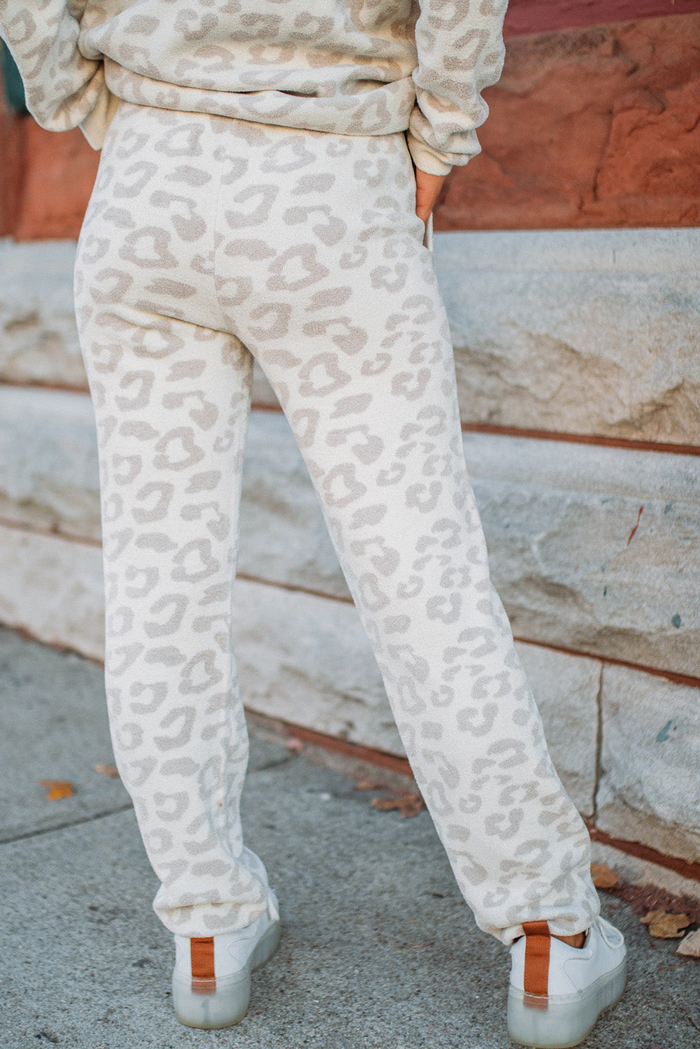 White Printed Leopard Pullover and Drawstring Pants Lounge Set Loungewear JT's Designer Fashion