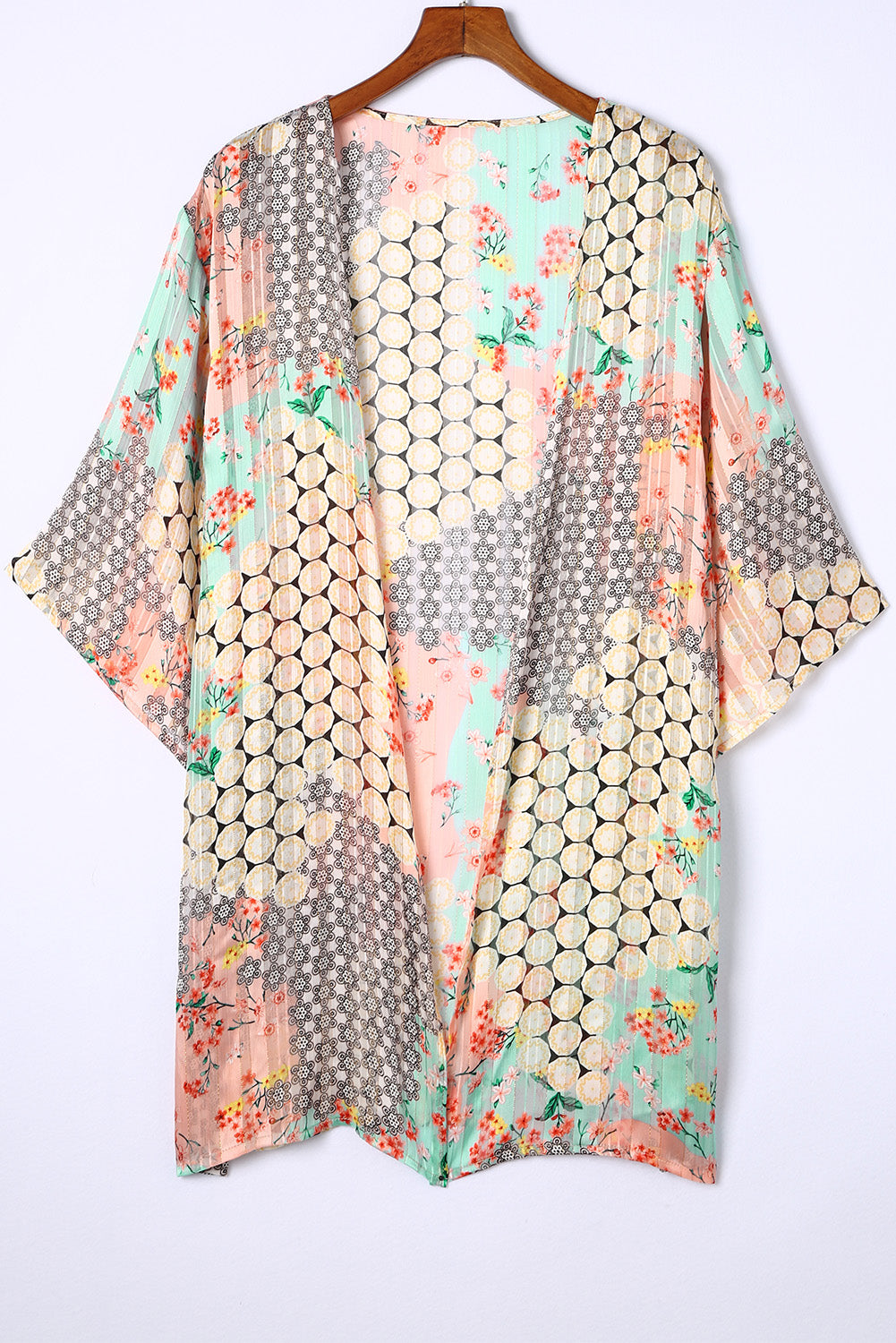 Multicolor Floral Open Sheer Shimmer Kimono Kimonos JT's Designer Fashion