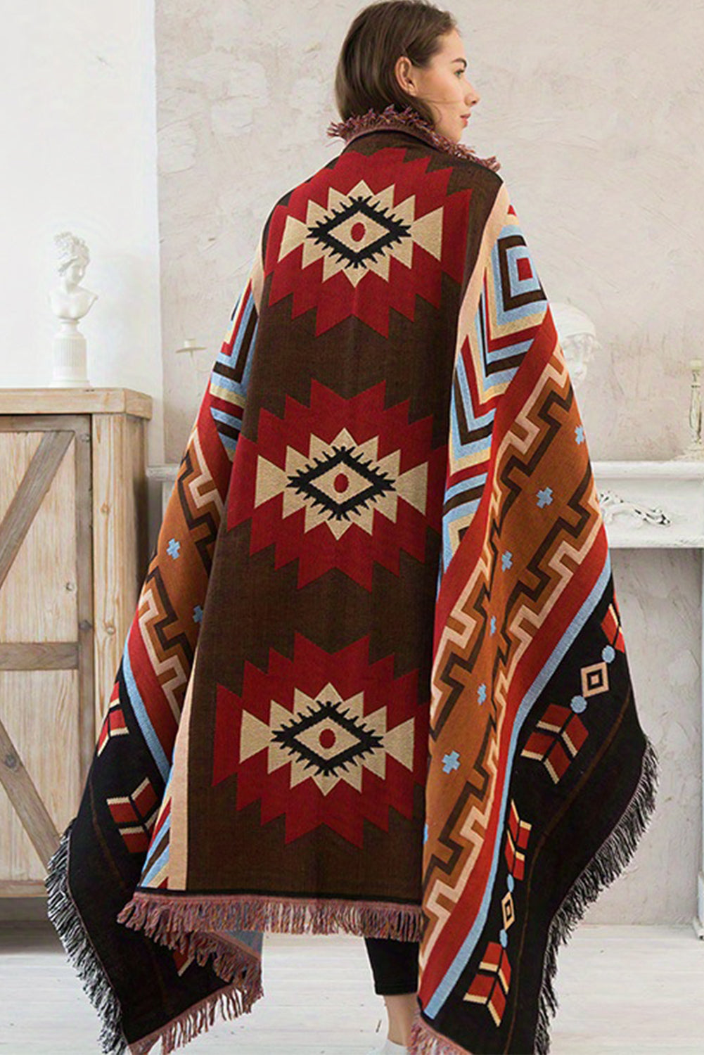 Ruby Western Aztec Print Raw Hem Large Blanket 130*180cm Other Accessories JT's Designer Fashion