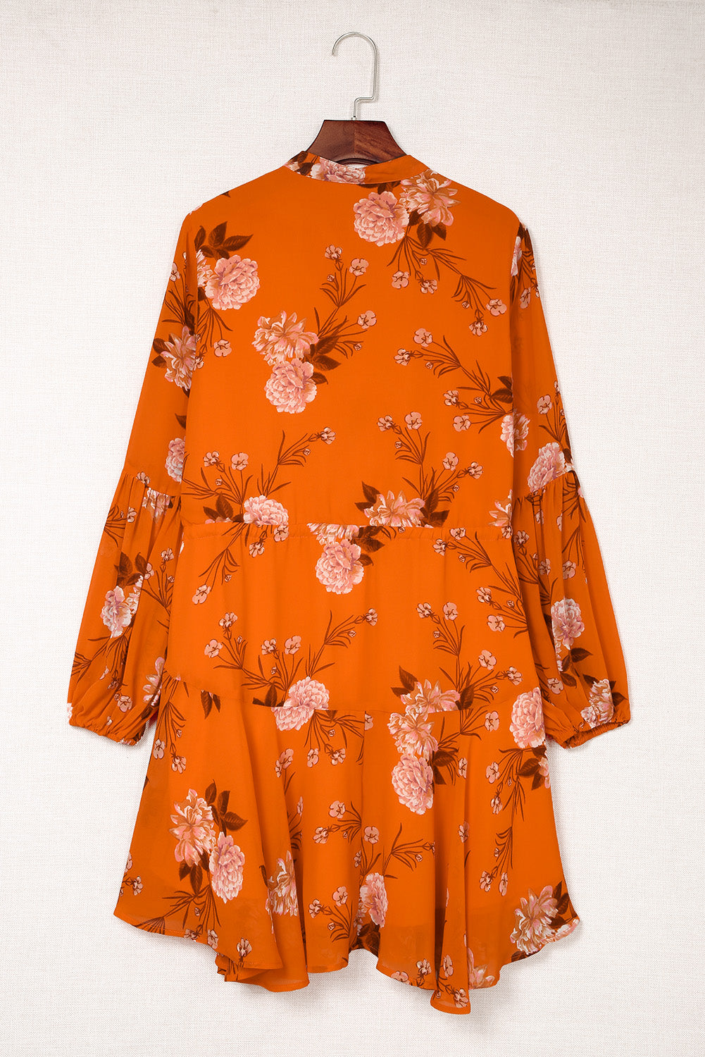 Orange Vintage Floral Print Drawstring Flowy Dress Floral Dresses JT's Designer Fashion