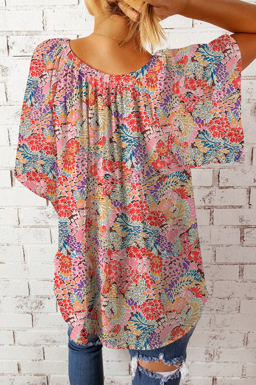 Multicolor Notch V Neck Gorgeous Floral Blouse Blouses & Shirts JT's Designer Fashion