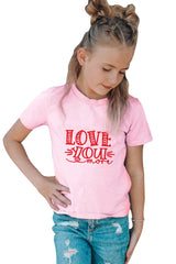 Pink Family Matching LOVE You Mom Pattern Print Girl's T Shirt Family T-shirts JT's Designer Fashion