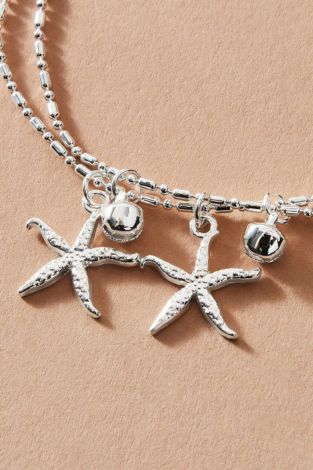 Silver Starfish Bell Dual-Layered Anklet Jewelry JT's Designer Fashion