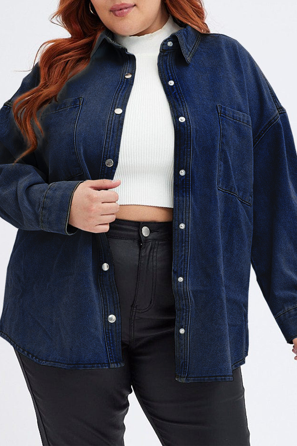 Blue denim-denim-shirt-long-sleeve-relaxed-fit-cwc Plus Size JT's Designer Fashion