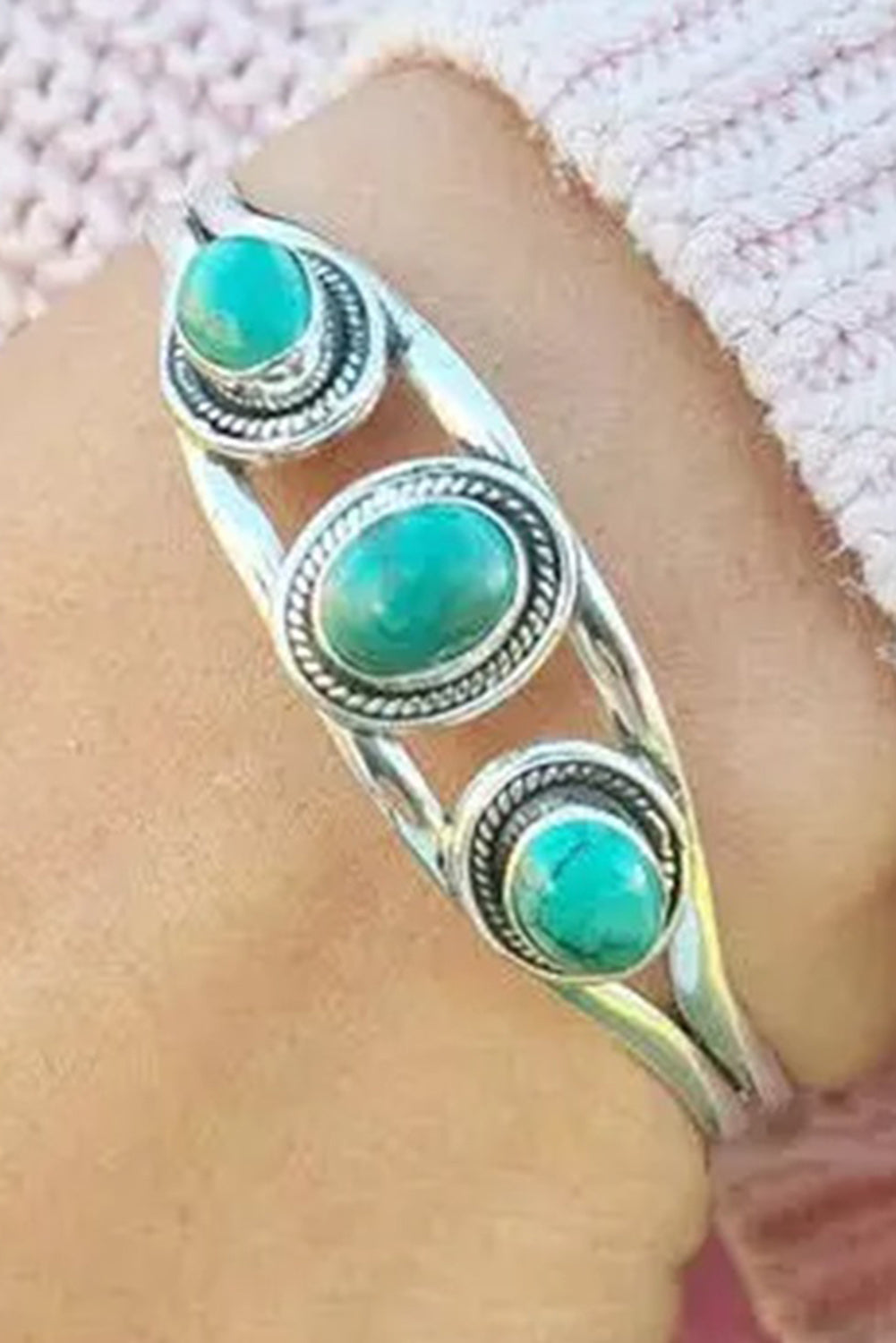 Silver Turquoise Hollow Out Alloy Bracelet Jewelry JT's Designer Fashion