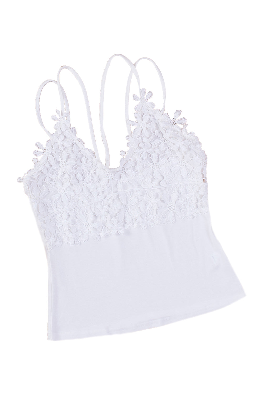 White Lace Overlay Strappy Hollow-out Tank Top Tank Tops JT's Designer Fashion