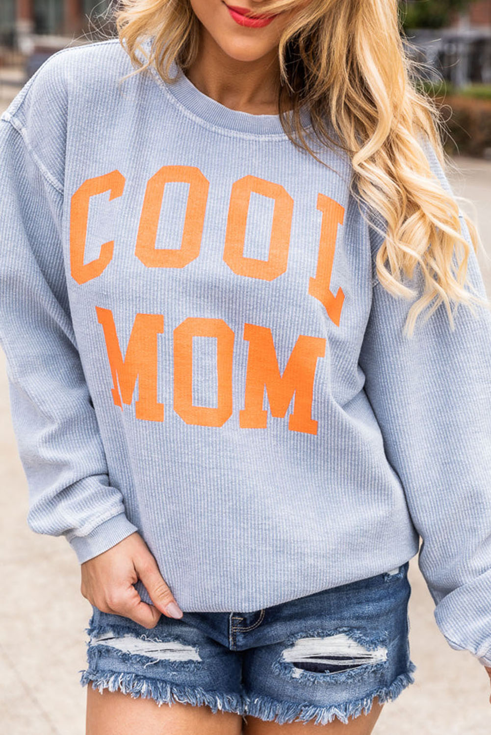 Gray Cool Mom Graphic Print Cording Sweatshirt Pre Order Sweatshirts & Hoodies JT's Designer Fashion