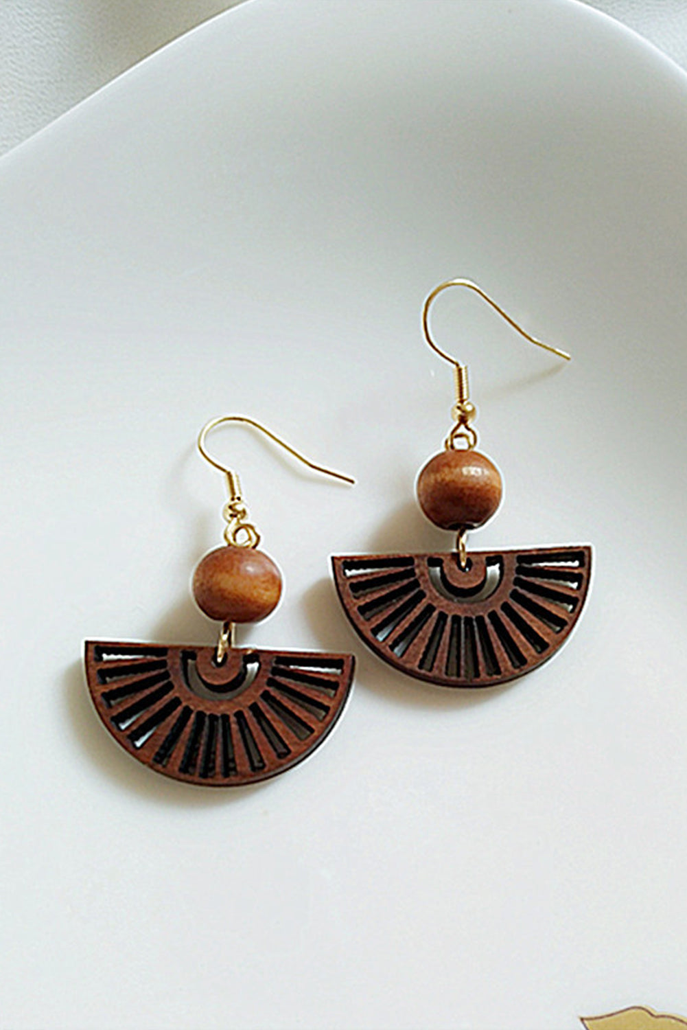 Brown Vintage Fan Earrings Jewelry JT's Designer Fashion