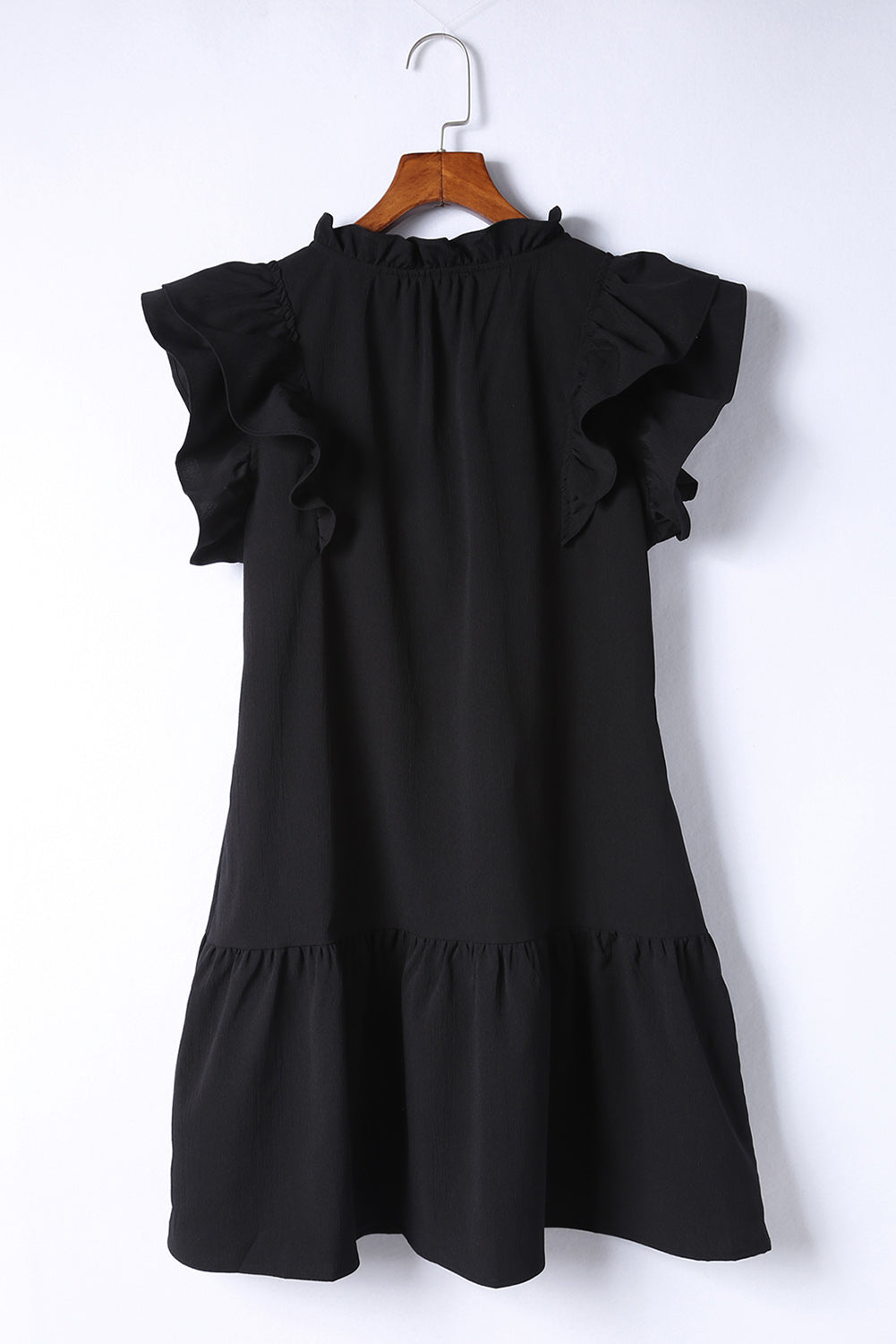 Black Tiered Ruffled Sleeves Mini Dress with Pockets Mini Dresses JT's Designer Fashion