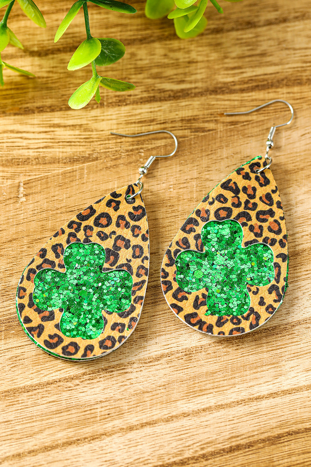 St. Patricks Day Sequin Clover Leopard Earrings Jewelry JT's Designer Fashion