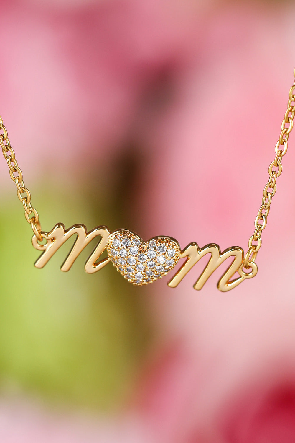 Gold Rhinestone Heart Accent mom Monogram Necklace Jewelry JT's Designer Fashion