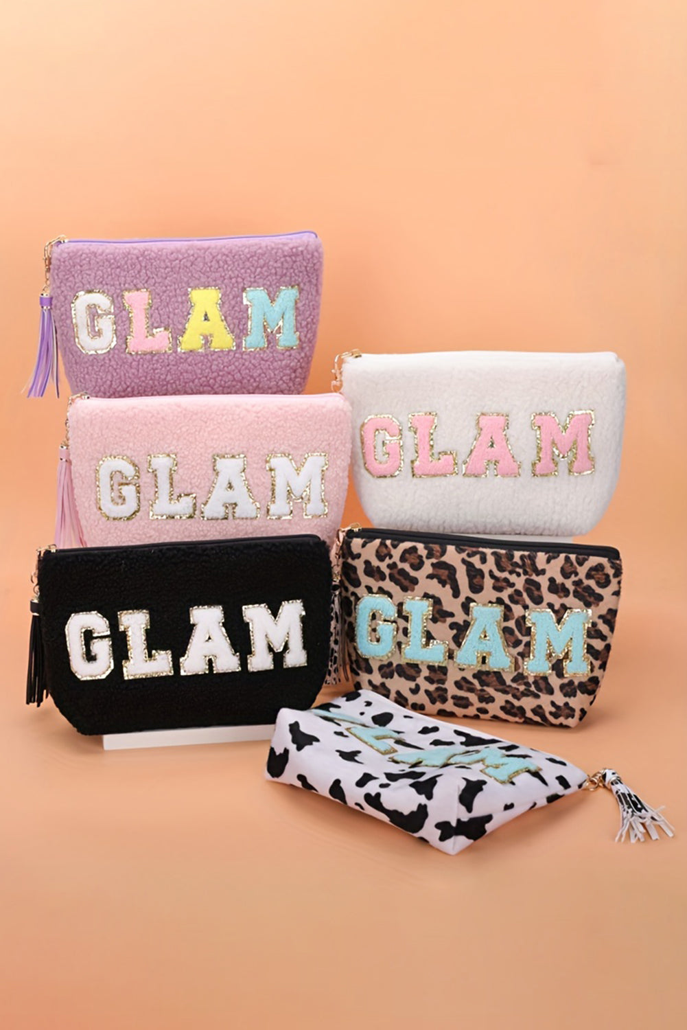 White Sparkle Letter Pattern Tassel Zipper Makeup Bag Other Accessories JT's Designer Fashion