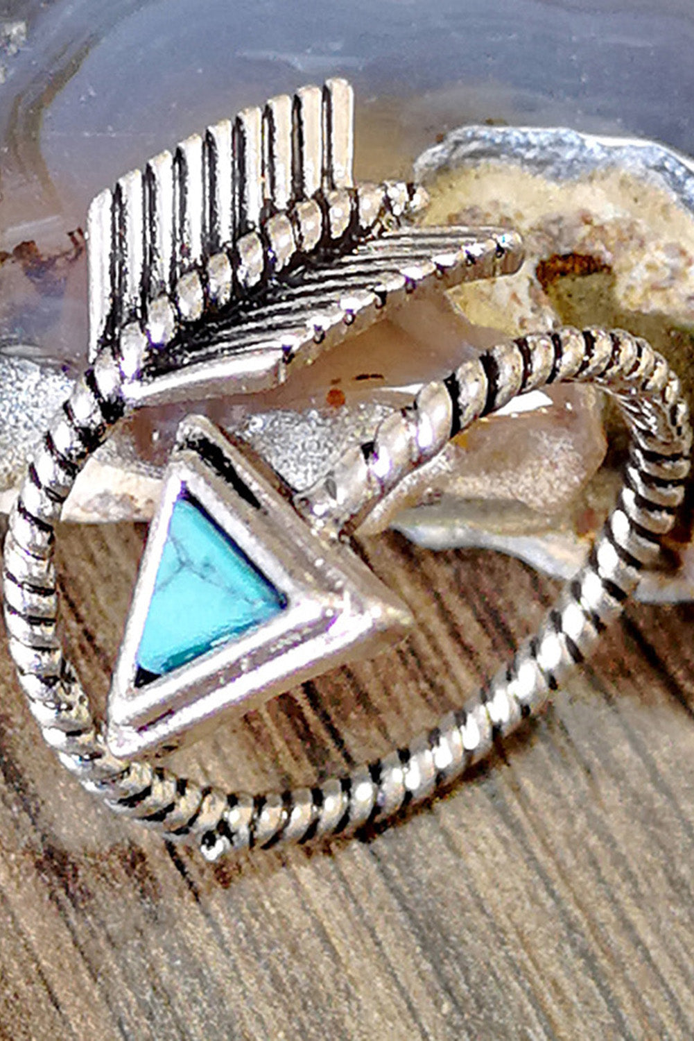 Silver Turquoise Arrow Shape Open Ring Jewelry JT's Designer Fashion