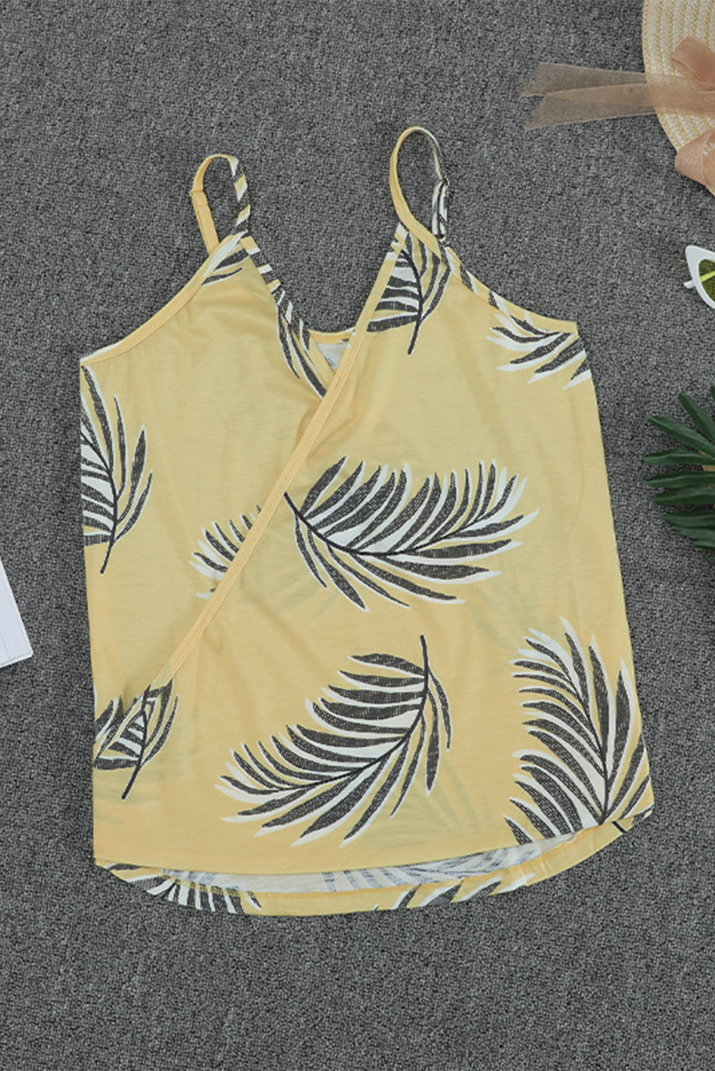 Yellow Tropical Plant Print Tank Top Tank Tops JT's Designer Fashion