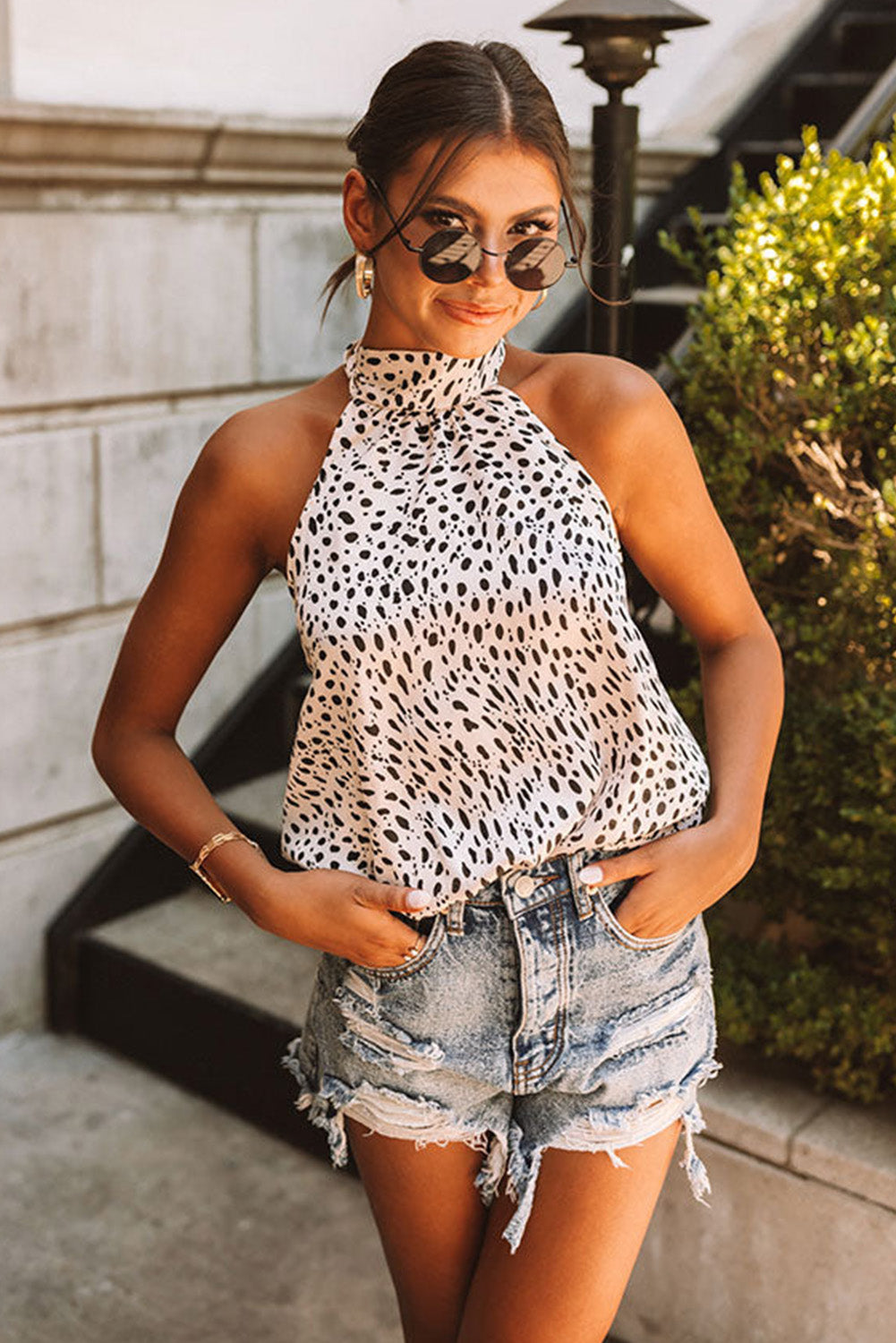 Leopard Halter Neck Animal Spotted Print Tank Top Tank Tops JT's Designer Fashion