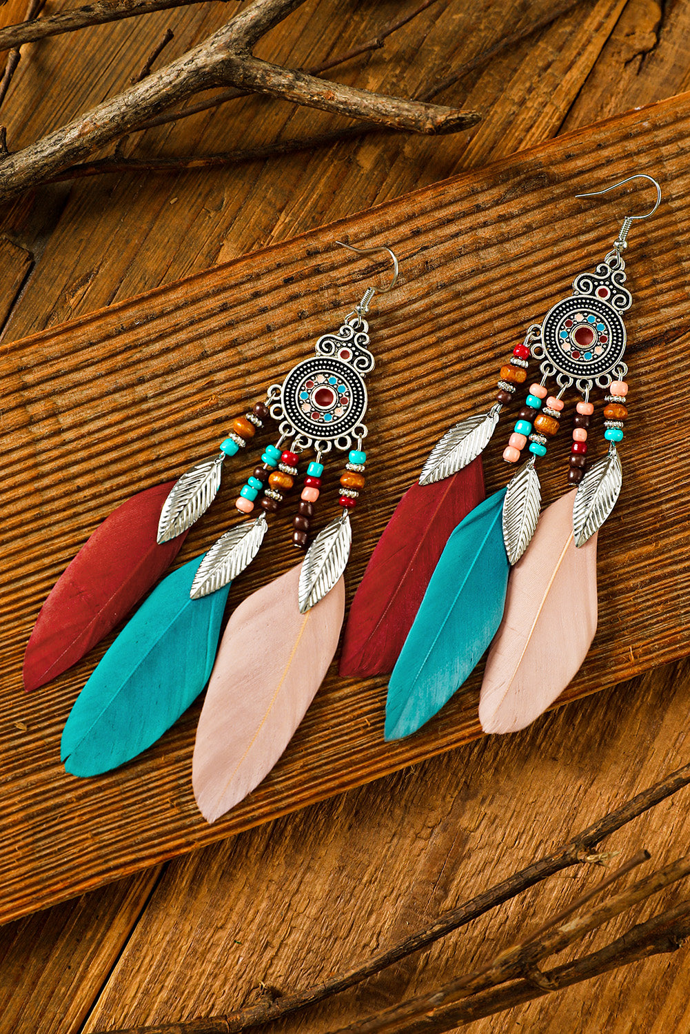 Multicolor Feather Dangle Bohemian Beading Earring Jewelry JT's Designer Fashion