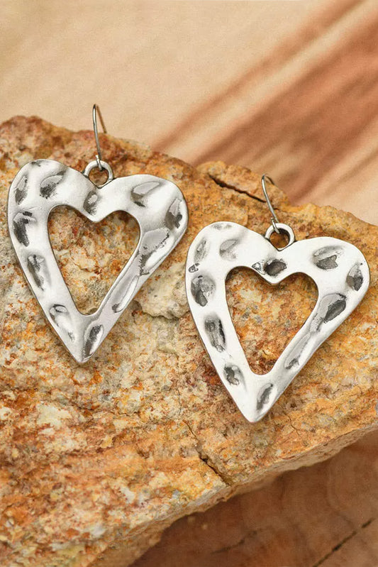 Silver Alloy Valentine's Day Heart Shape Hollow-out Earrings Jewelry JT's Designer Fashion