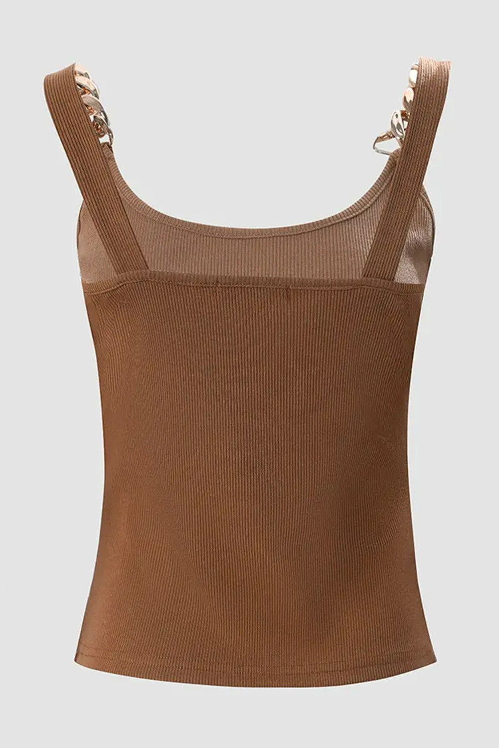 Brown Gold Chain Straps Rib Knit Tank Top Tank Tops JT's Designer Fashion