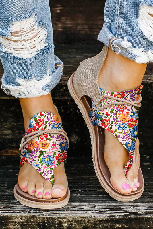 Multicolor Floral Print Zipped Flip Flop Sandals Sandals JT's Designer Fashion