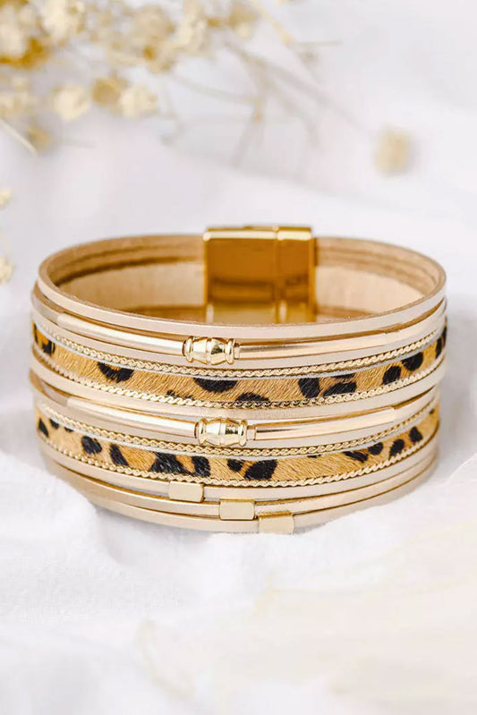 Gold Leopard Magnetic Buckle PU Leather Bracelet Jewelry JT's Designer Fashion