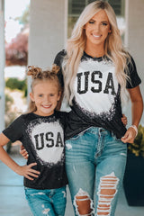 Black Family Matching USA Letter Color Block Short Sleeve T Shirt Family T-shirts JT's Designer Fashion