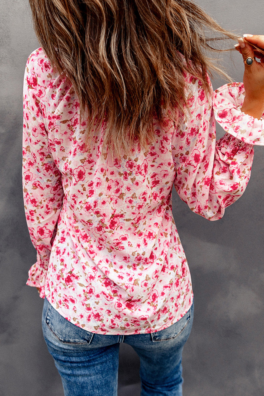 Red Floral Print Tie V Neck Button Up Blouse Blouses & Shirts JT's Designer Fashion