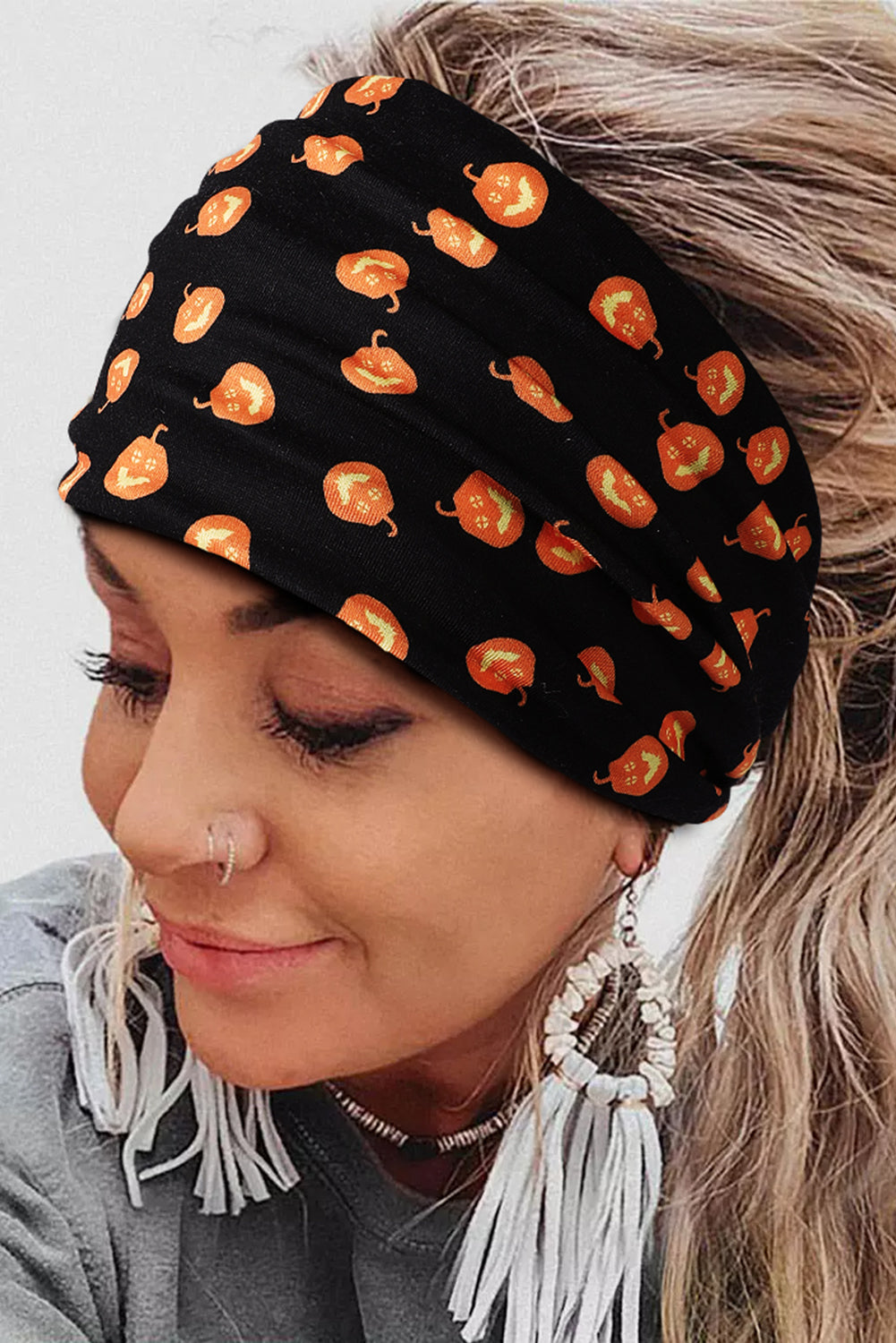 Grapefruit Orange Halloween Theme Printed Bowknot Headband Headwear JT's Designer Fashion