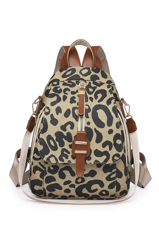 Leopard Flap Zipped Canvas Backpack Backpacks JT's Designer Fashion