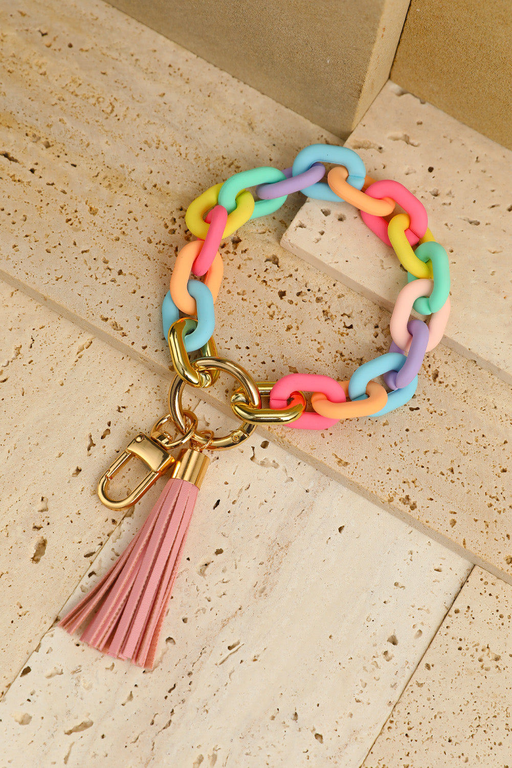 Multicolor Acrylic Bracelet Keychain with Tassel Other Accessories JT's Designer Fashion