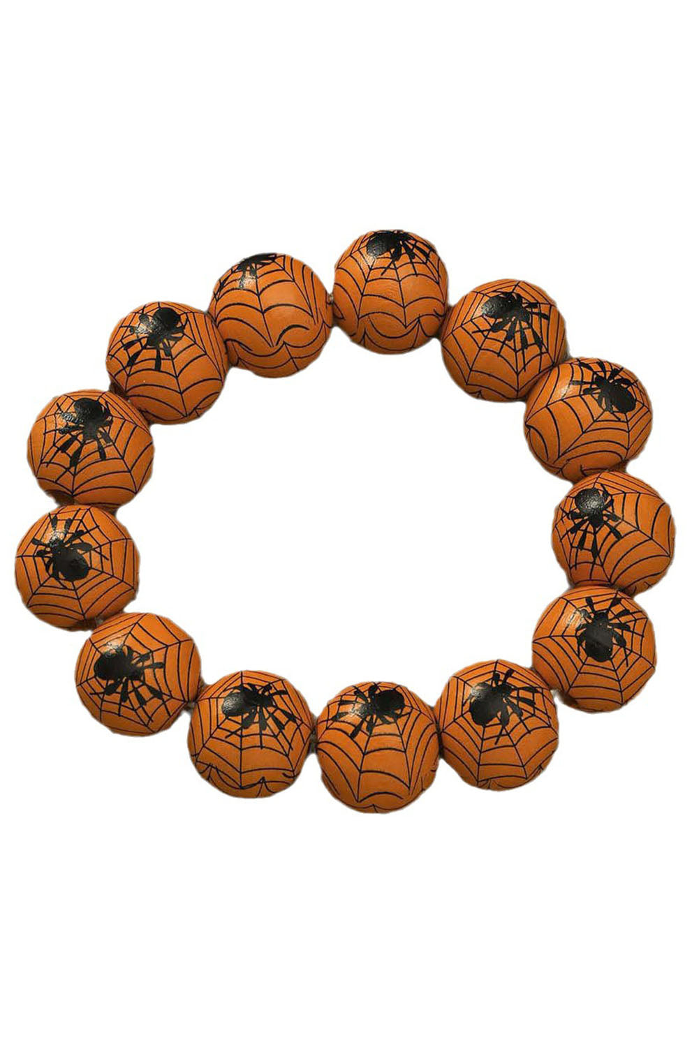 Grapefruit Orange Halloween Spider Printed Wooden Bead Bracelet Jewelry JT's Designer Fashion