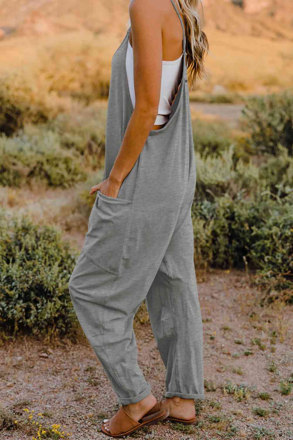 Double Take V-Neck Sleeveless Jumpsuit with Pocket Jumpsuits & Rompers JT's Designer Fashion