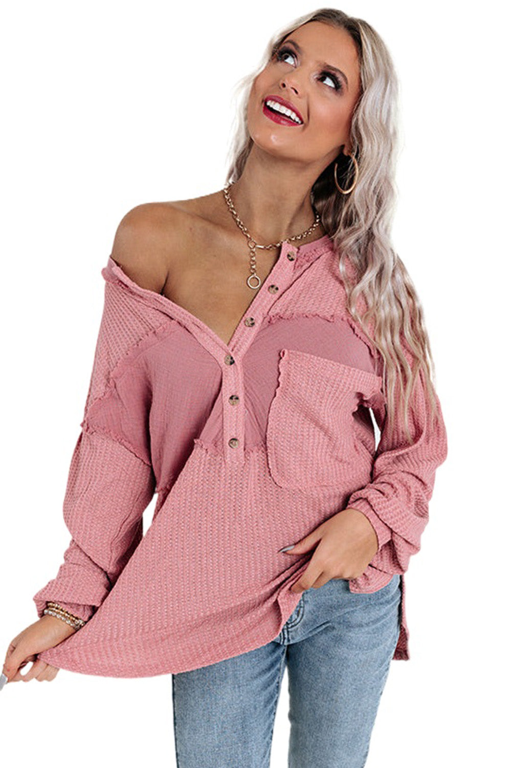 Pink Fantastic Flurries Waffle Knit Top Tops & Tees JT's Designer Fashion