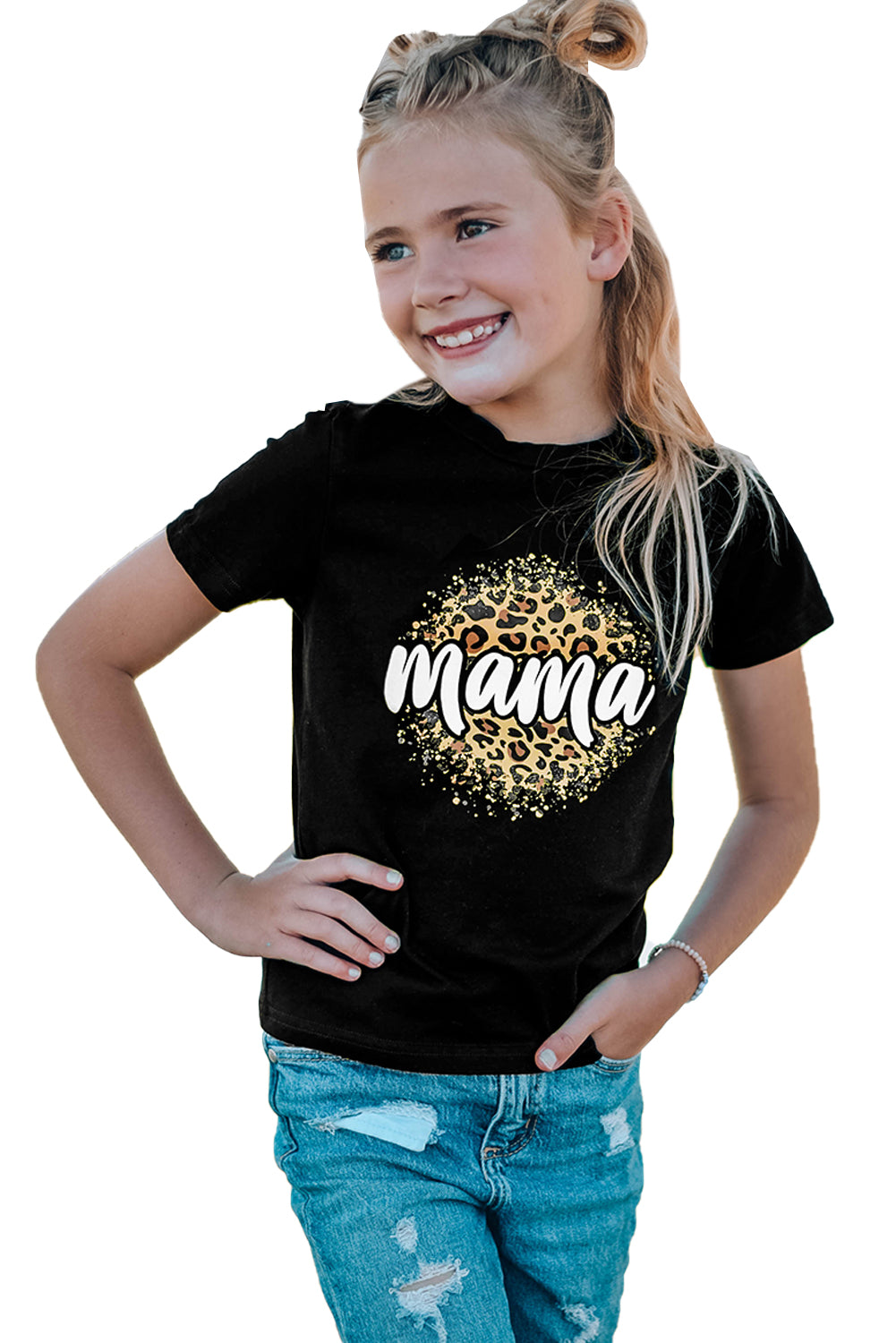 Black Family Matching Girl's Mama Leopard Print Short Sleeve T Shirt Family T-shirts JT's Designer Fashion