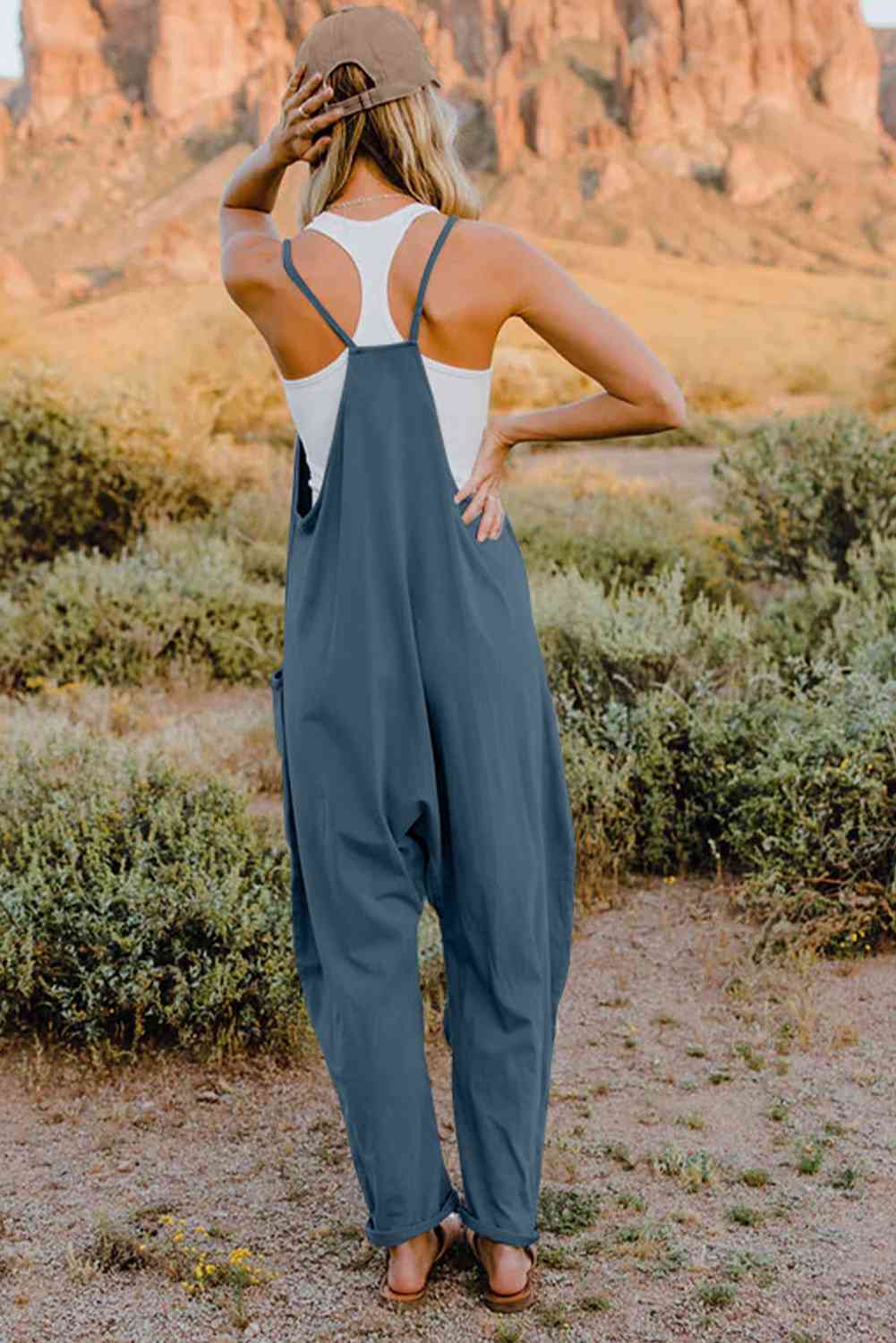 Double Take V-Neck Sleeveless Jumpsuit with Pocket Jumpsuits & Rompers JT's Designer Fashion