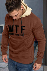 Brown Men's Letter Print Pocketed Slim-fit Long Sleeve Hoodie Men's Tops JT's Designer Fashion