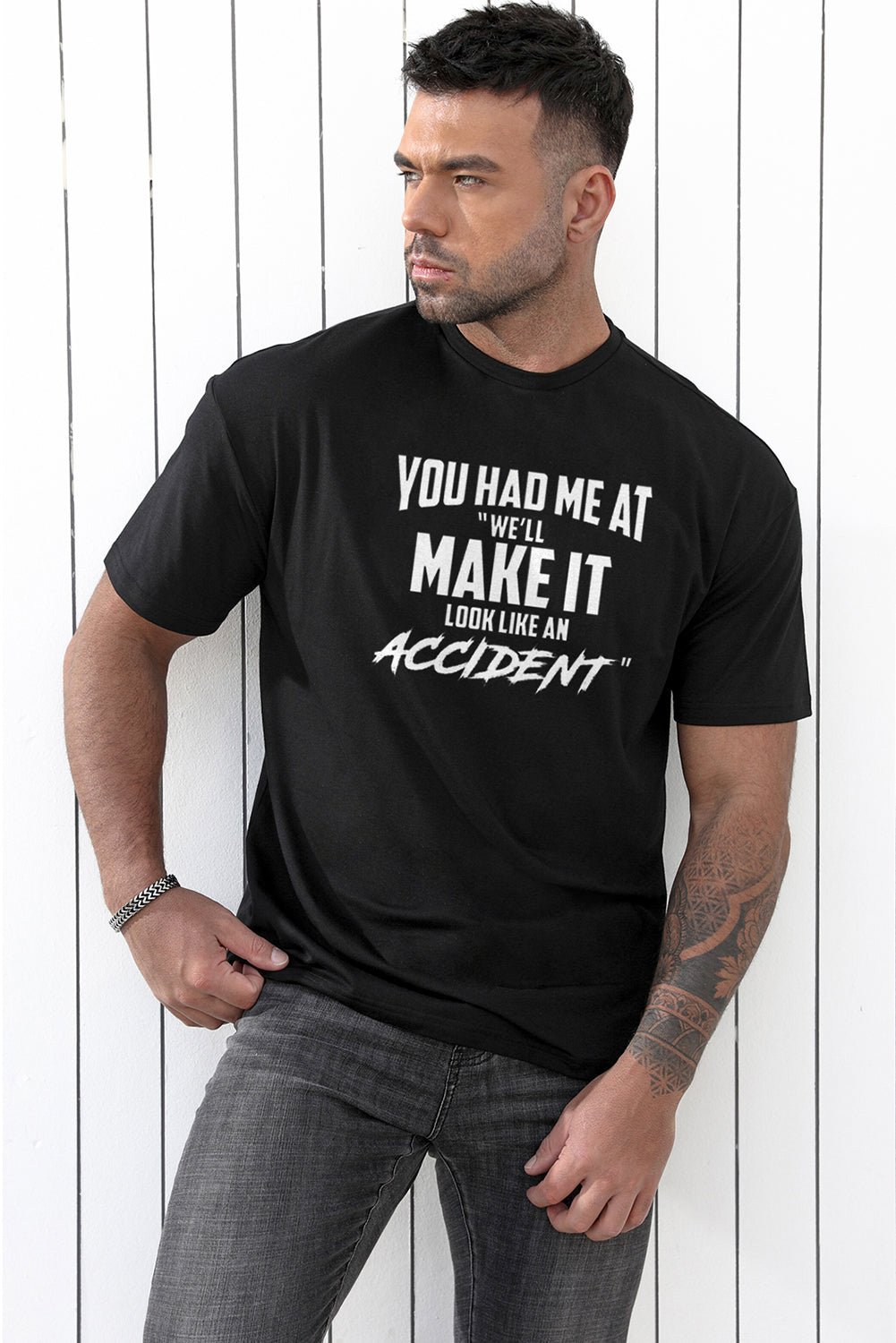 Black Make It Look Like an Accident Graphic NSarcastic T Shirt Men's Tops JT's Designer Fashion