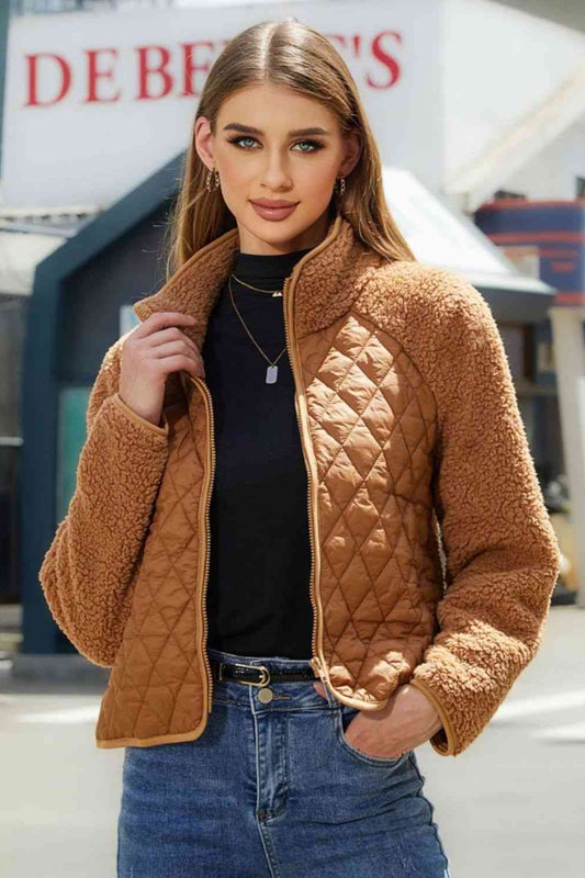 Zip-Up Raglan Sleeve Jacket Camel Coats & Jackets JT's Designer Fashion