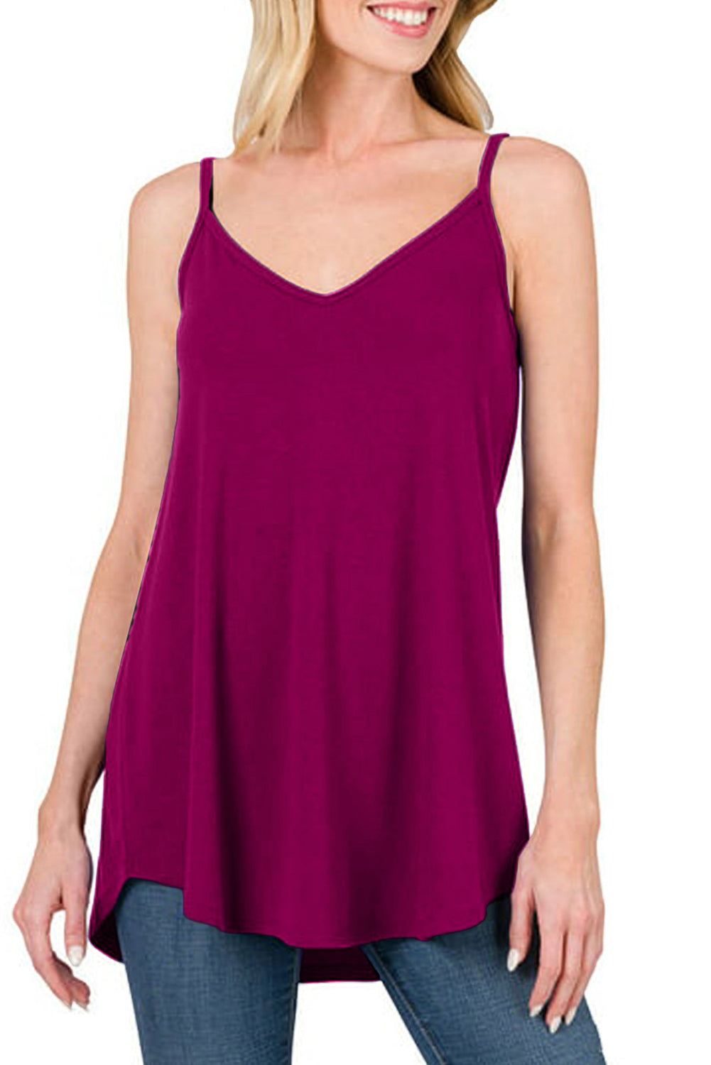 Pitaya Spaghetti Strap V-Neck Flowy Tunic Tank Top Tops & Tees JT's Designer Fashion