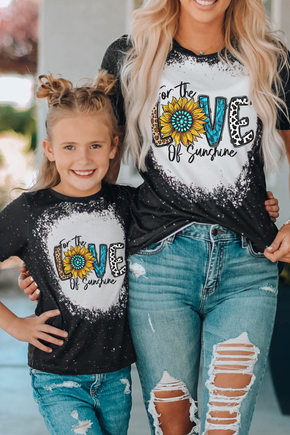Black Family Matching Western LOVE Graphic Print Color Block Top Black 95%Polyester 5%Elastane Family T-shirts JT's Designer Fashion