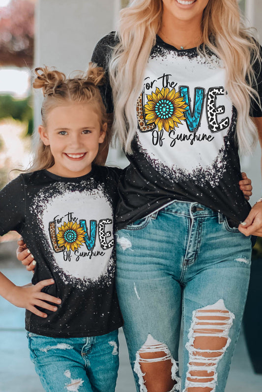 Black Family Matching Western LOVE Graphic Print Color Block Top Black 95%Polyester 5%Elastane Family T-shirts JT's Designer Fashion
