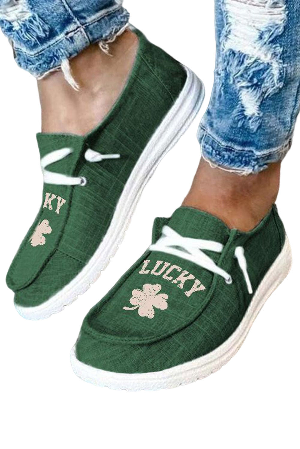 Green Lucky Clover Lace up Slip on Shoes Women's Shoes JT's Designer Fashion